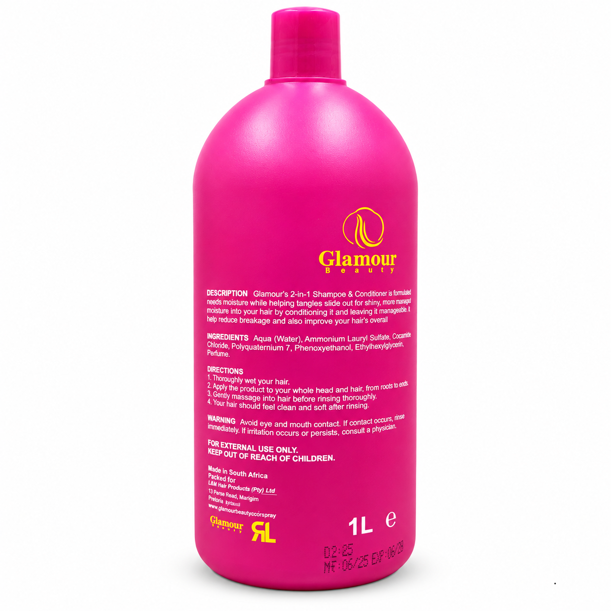 Glamour Beauty 2-in-1 Shampoo & Conditioner 1L product packaging